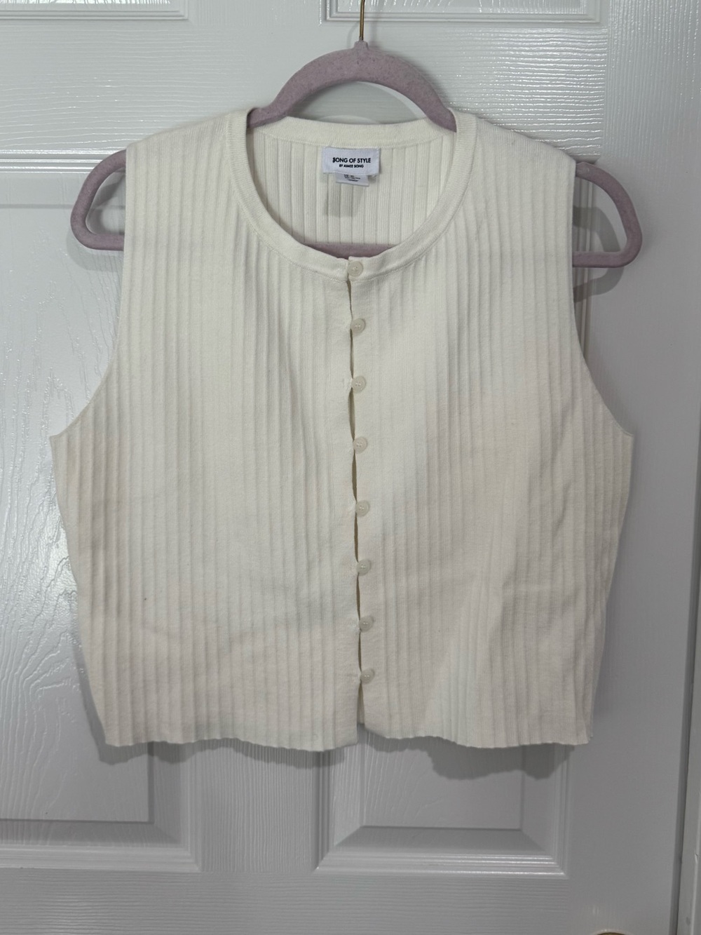 Song of Style Ivory Ribbed Button-Front Sleeveless Cardigan